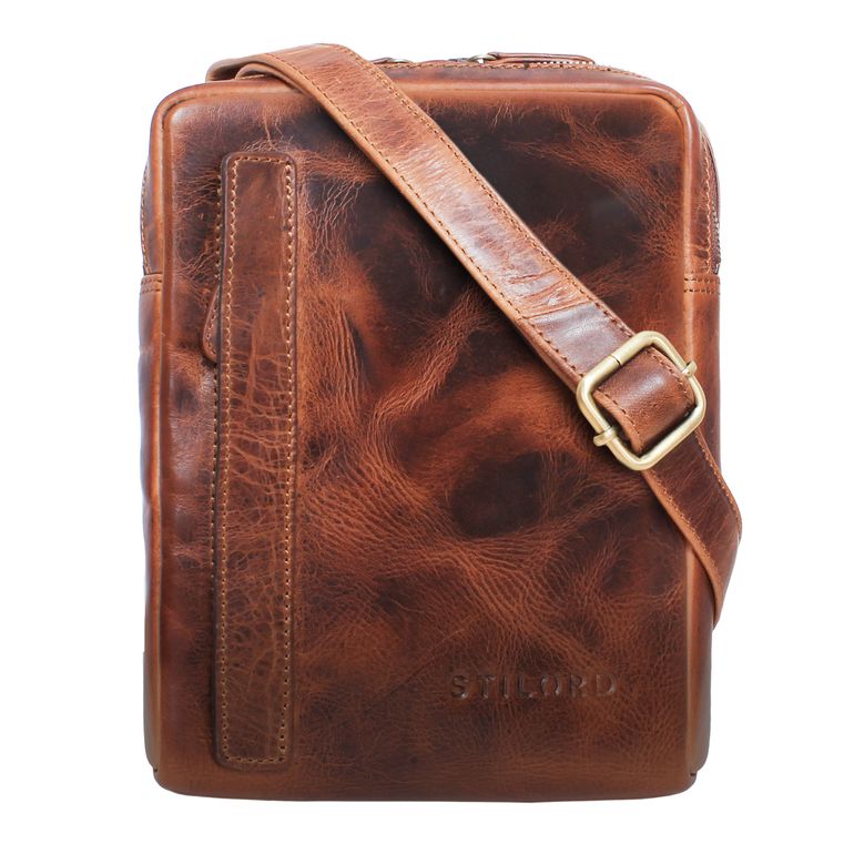 Leder Schultertasche Vintage Herren cognac-braun