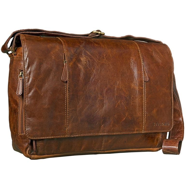 B-WARE "Erik" Vintage Schultertasche Leder 15,6 Zoll