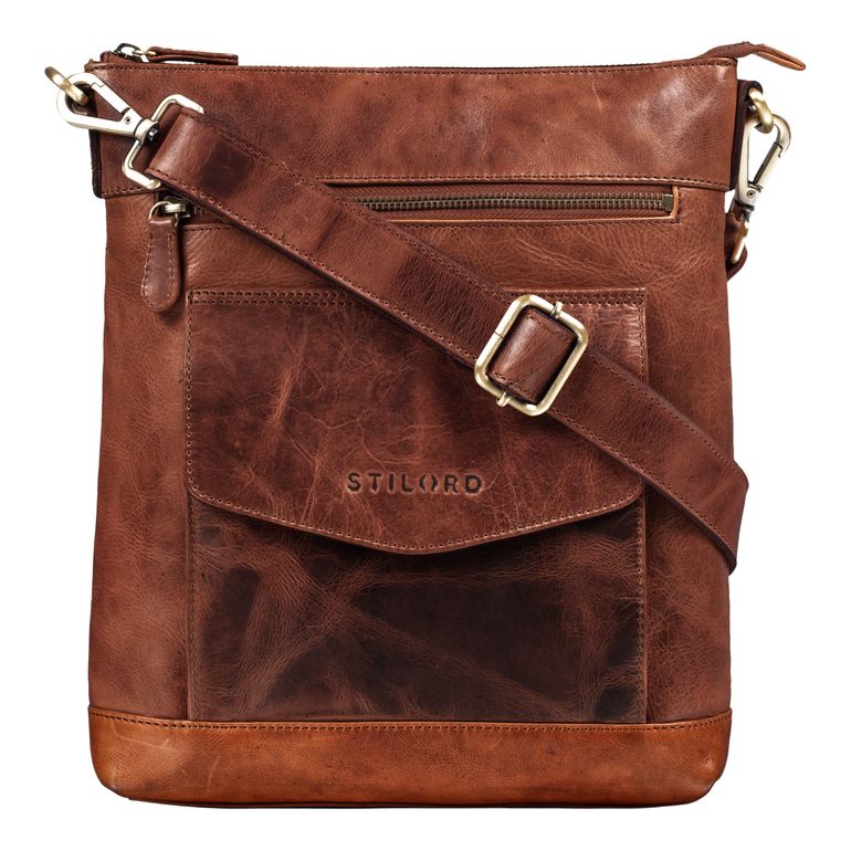 Schultertasche in Cognac Vintage Leder