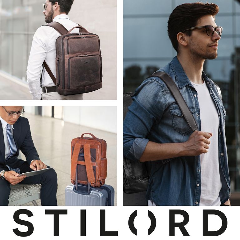 STILORD 'Jayden' Business-Rucksack Aus Echtleder – Für Laptop Bis 17 Zoll, Vintage Braun