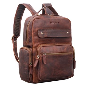 "Edison" Moderner Studenten-Rucksack mit Laptop-Fach 13,5 Zoll Vintage Citybag Leder Groß