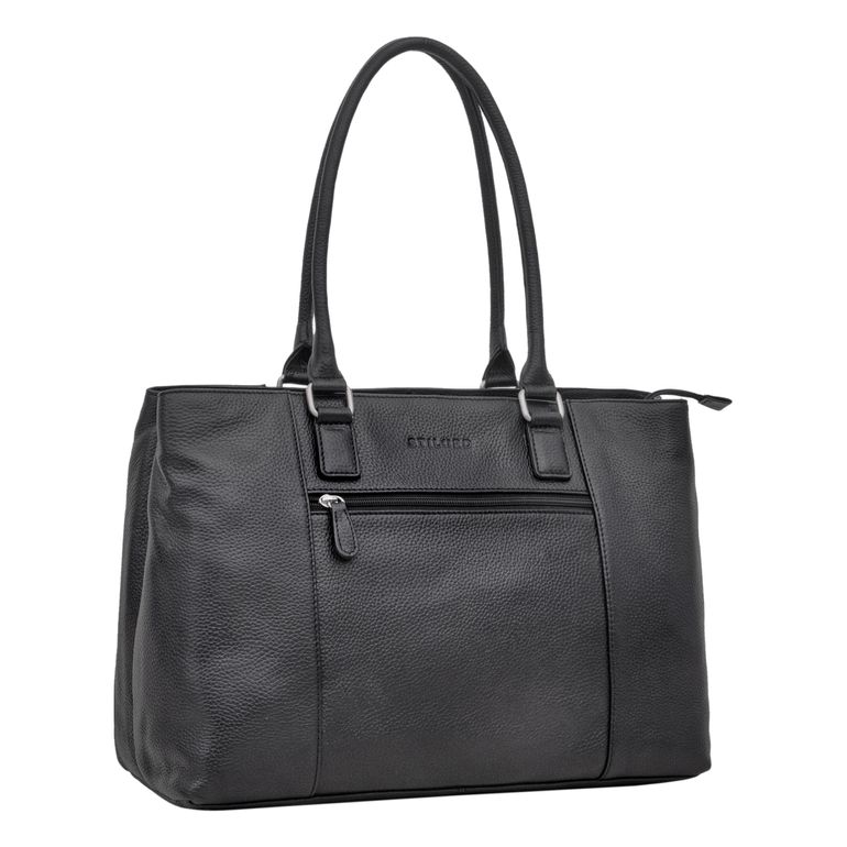 schwarzer Leder Shopper Tasche 