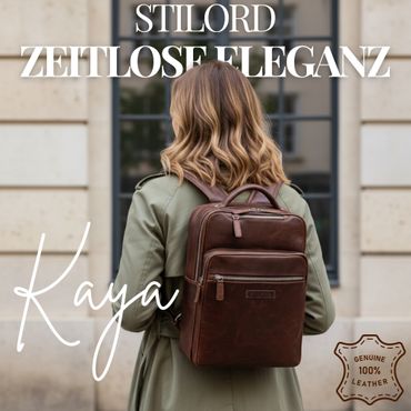 "Kaya" Premium Leder Rucksack Damen Elegant Laptopfach 14 Zoll echtleder damen tagesrucksack ausflug cognac