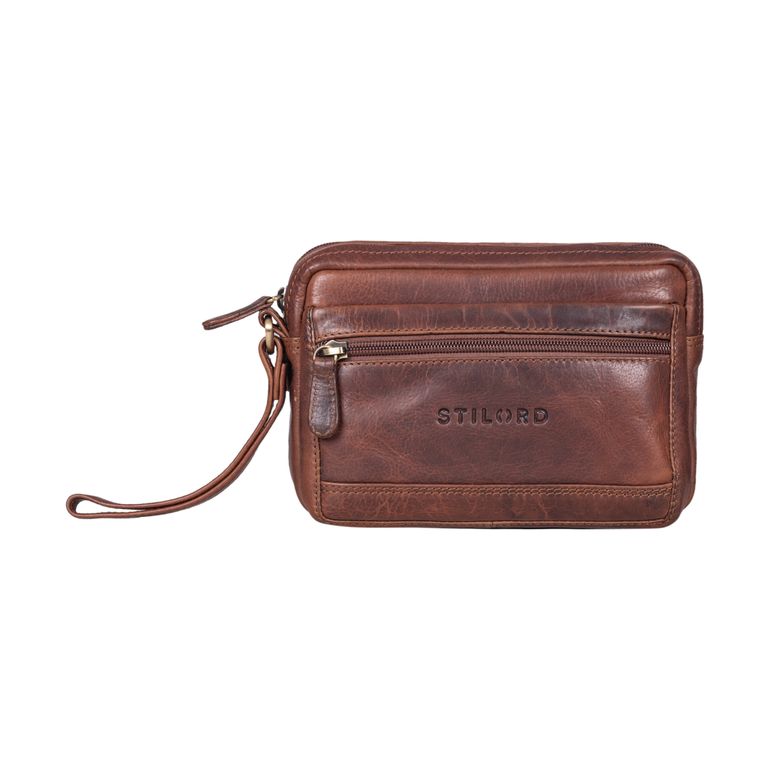 Handgelenktasche für Herren Cognac