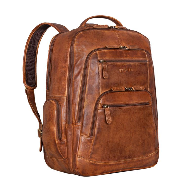 XL Herren-Rucksack Leder mit 18 Zoll Laptop Fach Cognac braun