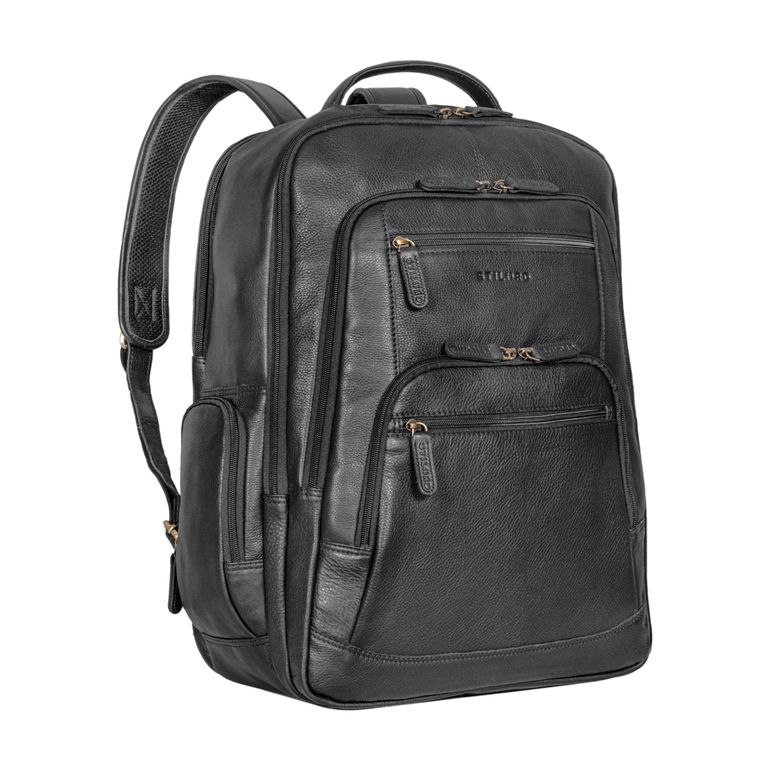 Herren und Damen Rucksack Leder Groß mit Laptop Fach 18 Zoll  schwarz