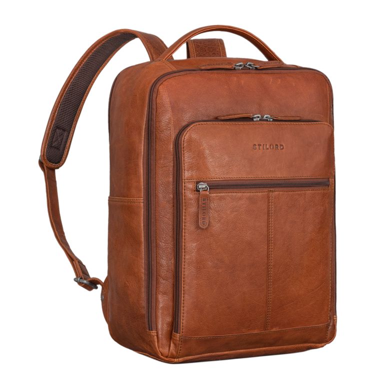 Laptoprucksack 17 Zoll Glattleder braun