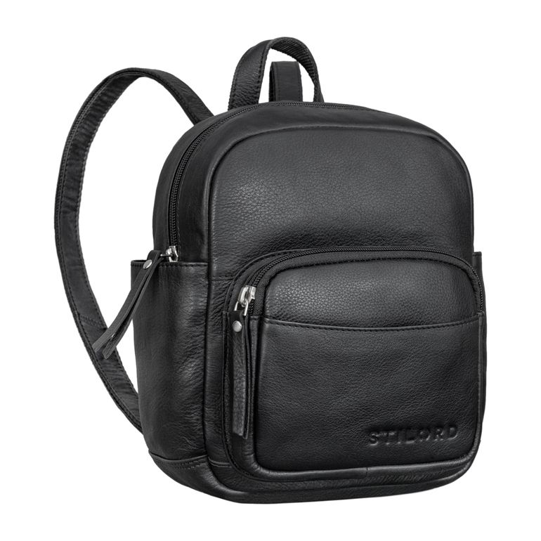 Minirucksack Damen Leder schwarz