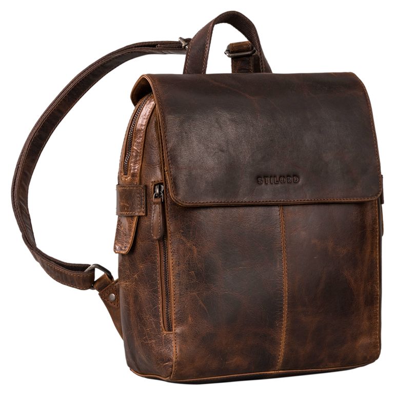 Daypack mit Reißverschlusstaschen und Überschlag in braun