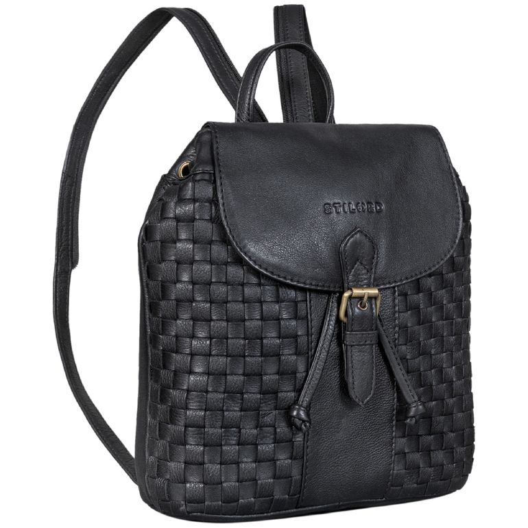 "Camilla" Kleiner Lederrucksack Damen im Boho-Look geflochten