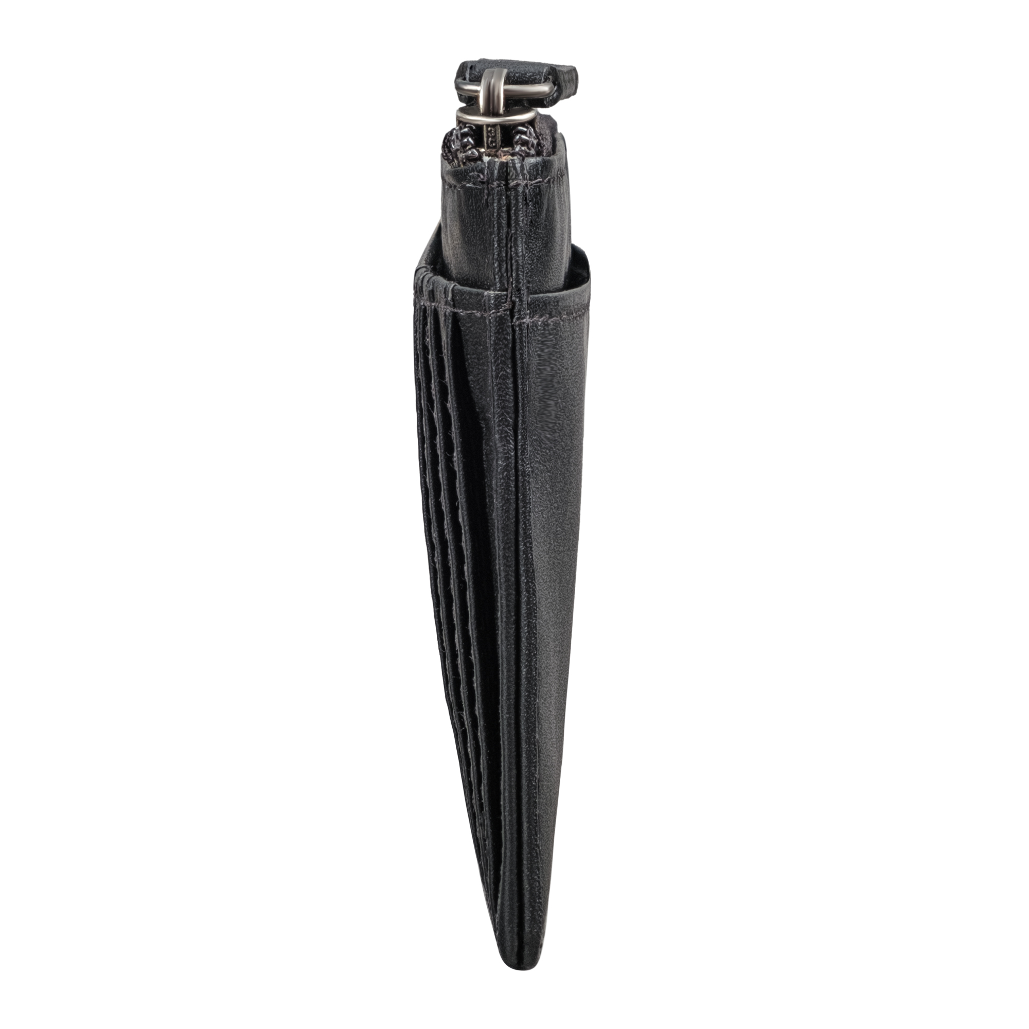 DrachenLeder Mini Geldbörse Etui – Schwarz-Türkis, Aus Echtleder, Mit Reißverschluss & Schlüsselringen, 12x7 Cm