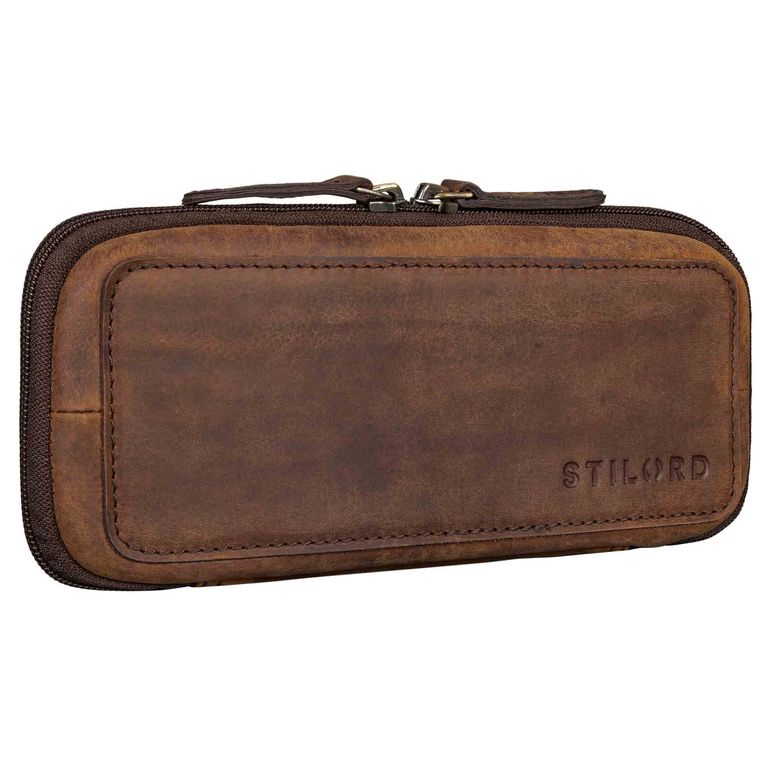 "Scotty" Leder Etui Vintage Hardcase mit Reißverschluss Federmappe