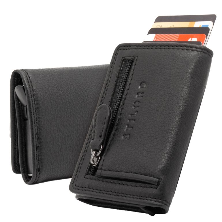"Roy" Leder Mini Slim Wallet Herren mit Münzfach RFID Schutz Pop Up