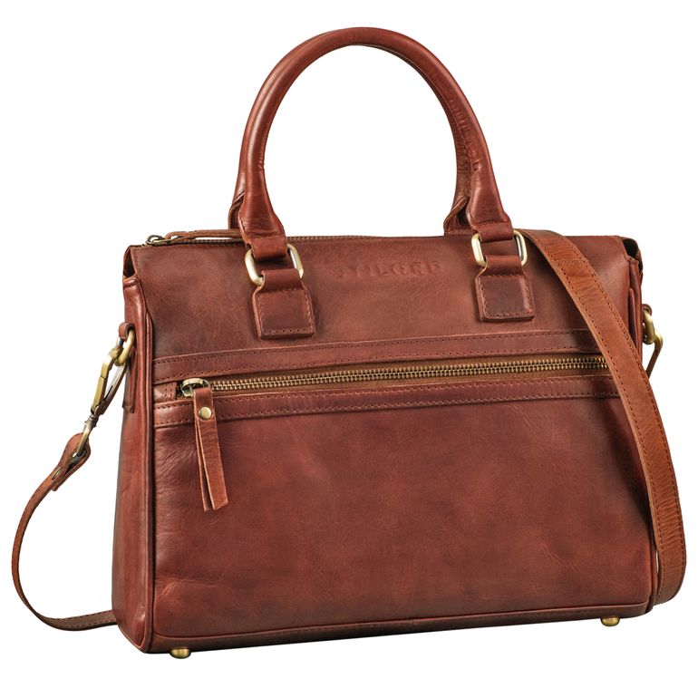 Damen Schultertasche Leder cognac aus der schrägen Frontalperspektive