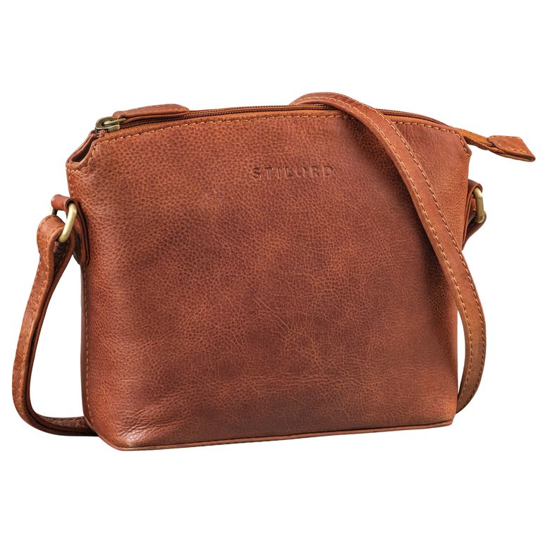 Damen Schultertasche Leder cognac aus der schrägen Frontalperspektive