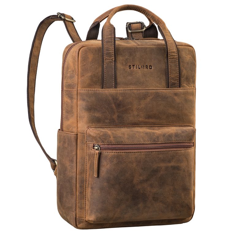 Großer Business Leder-Rucksack Herren Damen 16 Zoll Sepia Braun 