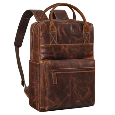 "Topaz" Großer Leder-Rucksack Laptopfach 16 Zoll Herren Damen Großer Damen und Herren Business Lederrucksack mit Henkel mit Laptop-Fach 16 Zoll luino braun