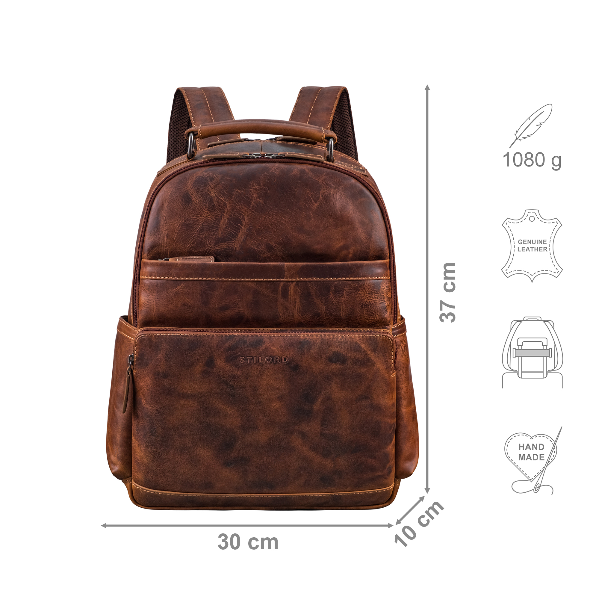 STILORD 'Jayden' Business-Rucksack Aus Echtleder – Für Laptop Bis 17 Zoll, Vintage Braun