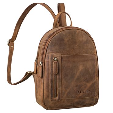 "Ivana" 2-in-1 Rucksack Leder Damen Klein als Crossbody Bag Echtleder Kleiner Damenrucksack Echtleder braun mit verstellbaren Schultergurten