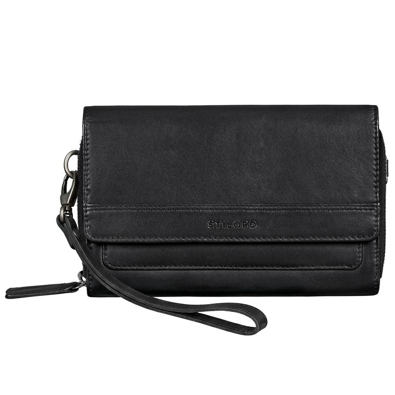 Leder Geldbörse mit Handyfach Damen Groß echt Leder 7 Zoll RFID Schutz in schwarz Leder Geldbörse mit Handyfach Damen Groß echt Leder 7 Zoll RFID Schutz in schwarz