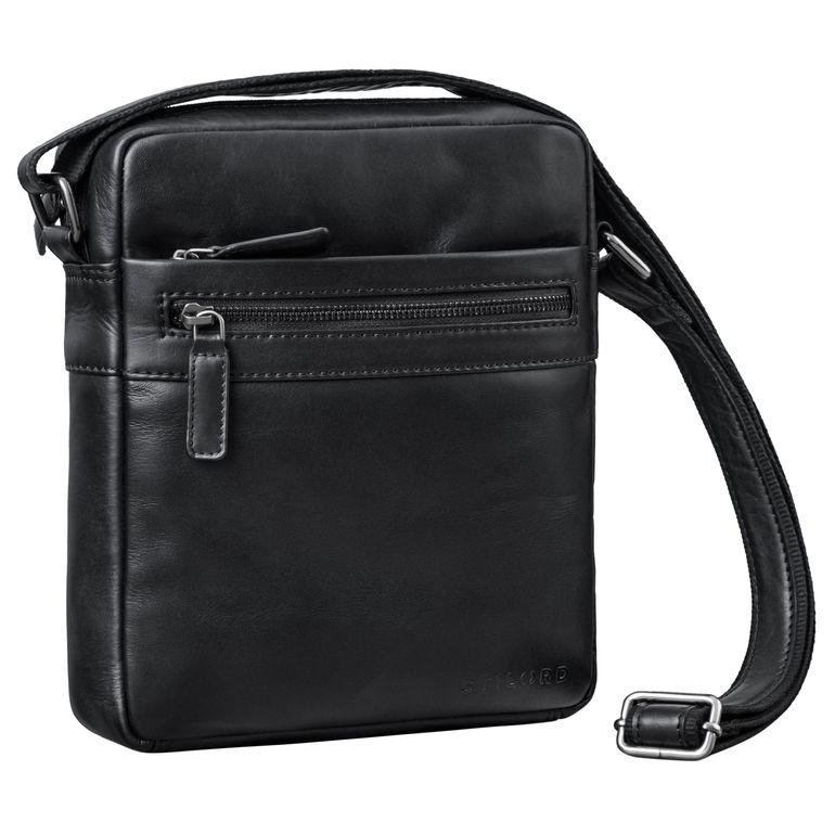 Crossbody Bag Männer Herren Echtleder schwarz verstellbarer Gurt weiches Leder