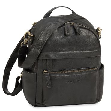 Kleine 2-in-1 Leder Rucksack-Tasche Schwarz für Damen 