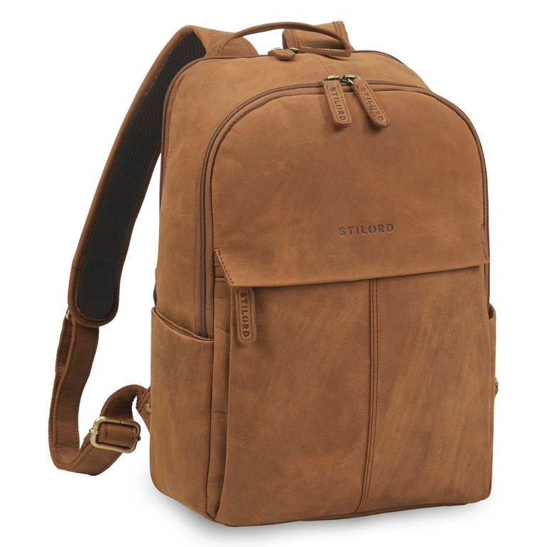 Leder Rucksack braun mit vielen fächern