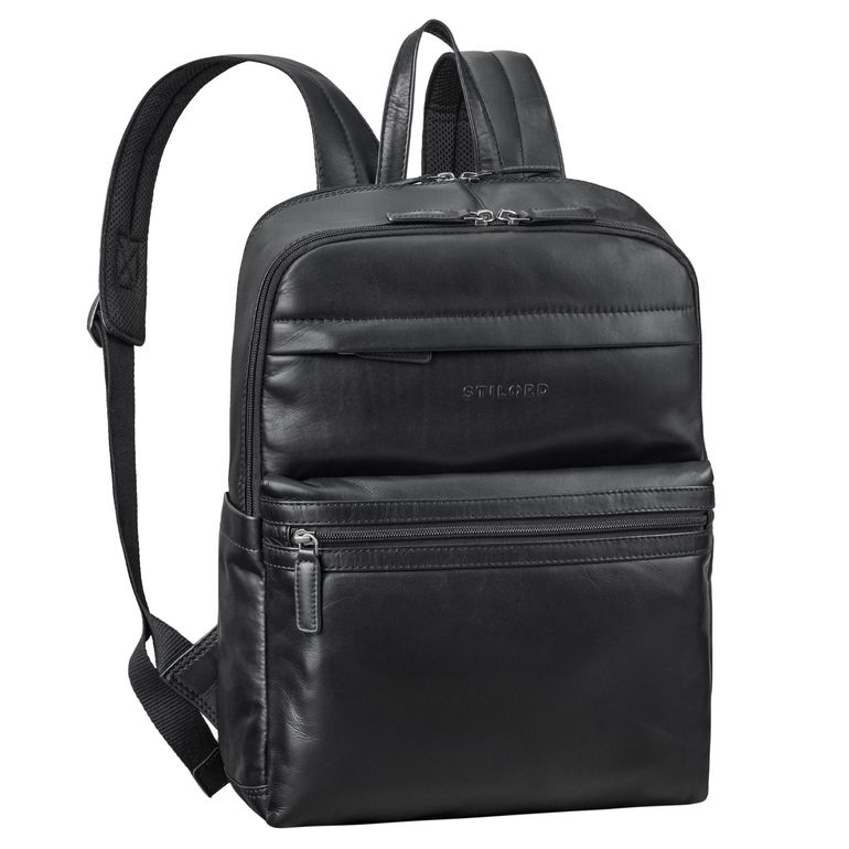 Echt Leder Rucksack mit Laptopfach 16 Zoll Damen Herren Schwarz