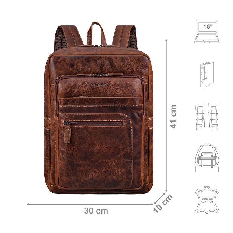 STILORD 'Grover' Business Rucksack Aus Echtem Leder – Vintage-Look Für Laptop Bis 16 Zoll & DIN A4