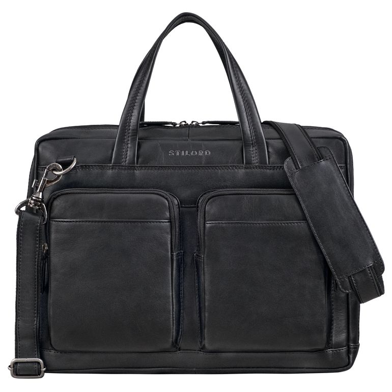 Große Laptop-Tasche Leder 16 Zoll Aktentasche Echt Leder Herren und Damen Schwarz 