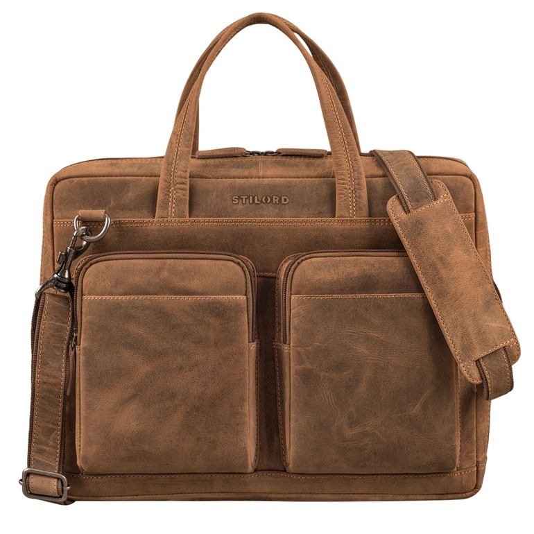 Große Laptop-Tasche Leder 16 Zoll Aktentasche Echt Leder Herren und Damen Bergamo Braun