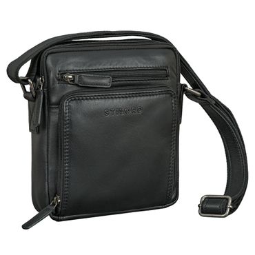 "Winston" Stylishe Umhängetasche Herren Klein Leder Tablet 9,7 Zoll Leder Herrentasche zum umhängen schwarz