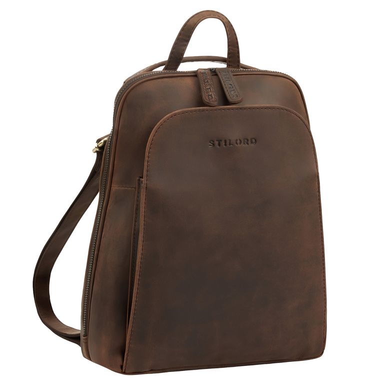2-in-1 kleine Rucksack-Tasche Echtleder mit vielen Fächern für 10,9 Zoll Tablet Zamora Braun 