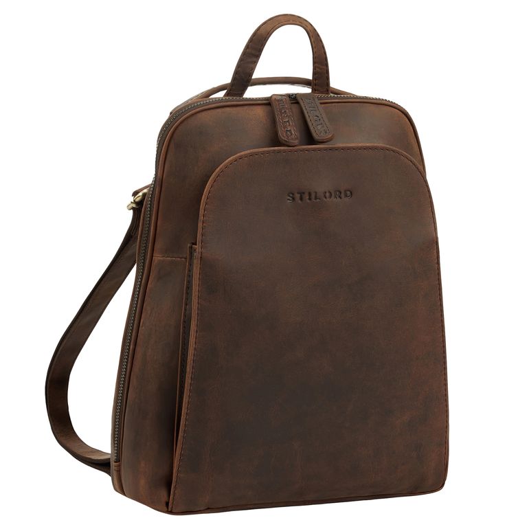 2-in-1 kleine Rucksack-Tasche Echtleder mit vielen Fächern für 10,9 Zoll Tablet Zamora Braun 