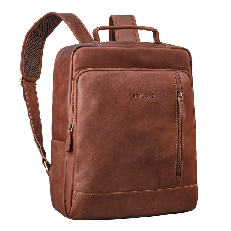 Business Rucksack Damen Leder Großer Lederrucksack 15.6 - 16 Zoll Cognac