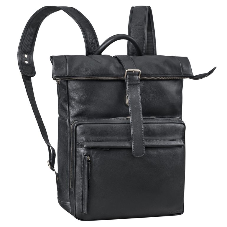 Herren Rucksack Leder Schwarz Business