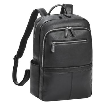 Großer Laptop Rucksack Leder 13 - 17.3 Zoll Damen und Herren Schwarz