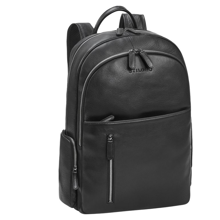 Laptoprucksack 15 Zoll Gross Leder Schwarz Herren