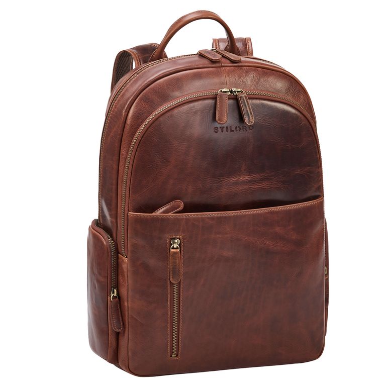 Rucksack Arbeit Herren Leder gross cognac mit laptoptasche 15,6 Zoll