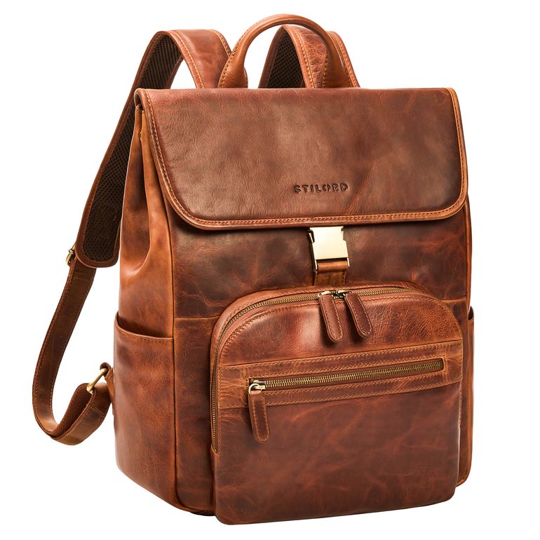  Vintage Leder Rucksack cognac Groß für 15.6 Zoll Laptop Damen & Herren