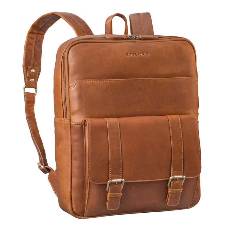 Leder Rucksack Damen Herren elegant cognac