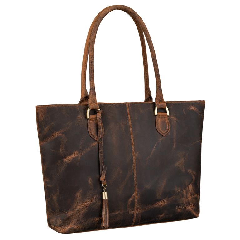  Echt Leder Shopper Tasche mit gepolsterten Laptopfach 15,6 Zoll in Braun