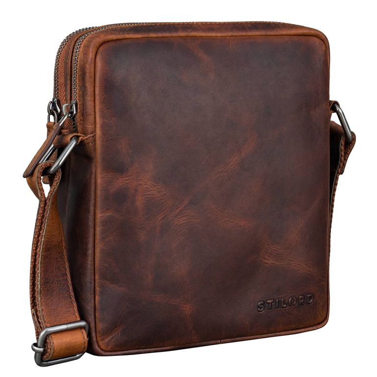 Kleine Leder Männerhandtasche Cognac für 8 - 8,4 Zoll Tablet