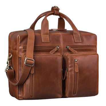 XXL Echtleder Arbeitstasche Herren und Damen cognac für 17,3 Zoll Laptop und breite DIN A4 Ordner