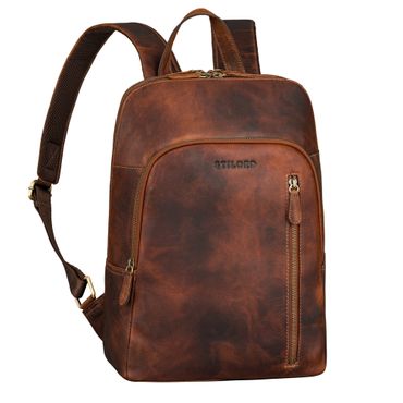 Mittelgroßer Lederrucksack mit Laptop-Fach 13.3 Zoll für Damen und Herren in Braun 