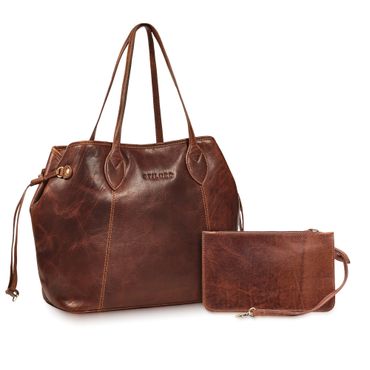 "Camelia" 2-Teilige Shopper Tasche Damen Groß mit Geldbörse Echtleder Echtleder Shopper Damen mit Clutch cognac