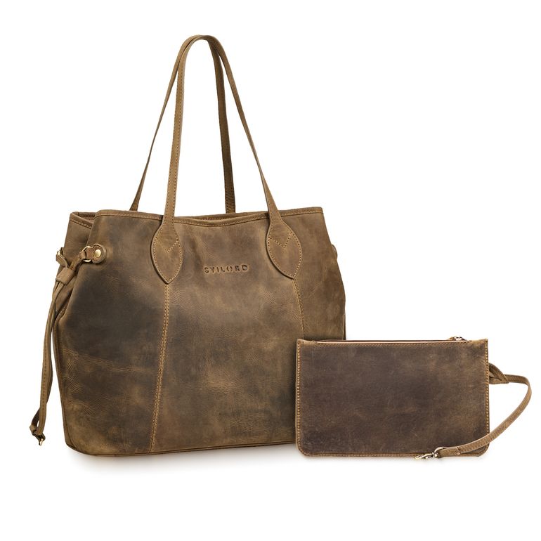 Echtleder Shopper Damen mit Clutch braun