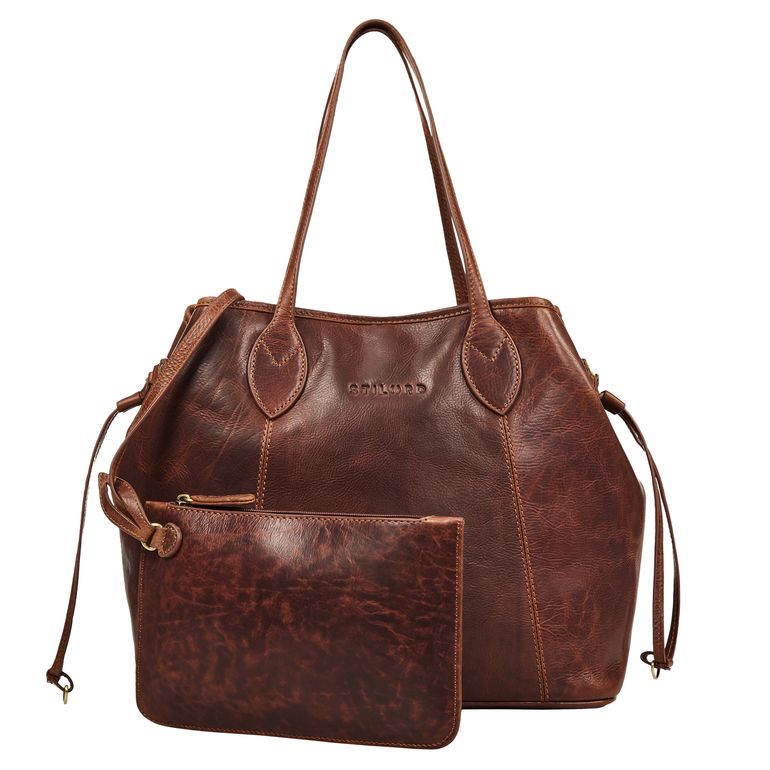 "Camelia" 2-Teilige Shopper Tasche Damen Groß Echtleder mit Clutch