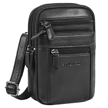 "Tamo" 4-in-1 Herren Echtleder Umhänge, Gürtel, Karabiner, Brusttasche Multifunktionale 4-in-1 Kleine Ledertasche Herren Schwarz - Umhängetasche, Gürteltasche, Brusttasche oder mit Karabiner befestigbar