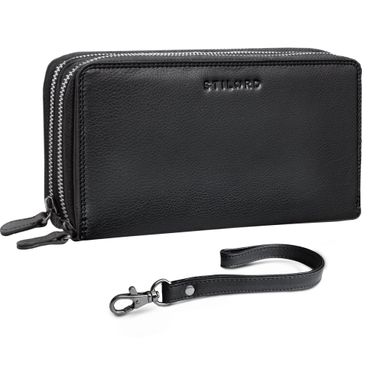 Leder Portemonnaie und Handgelenktasche RFID schwarz